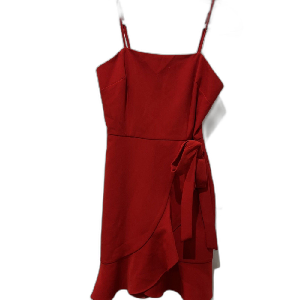 Gianni Bini Red Ruffle Wrap Mini Dress Adjustable Spaghetti Strap Cocktail sz 0